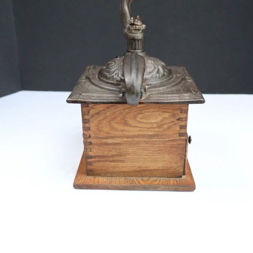 Antique Primitive Coffee Grinder Mill Handled Dovetail Cast Iron & Wood Rustic